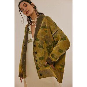 Free People Green Camouflage Cardigan